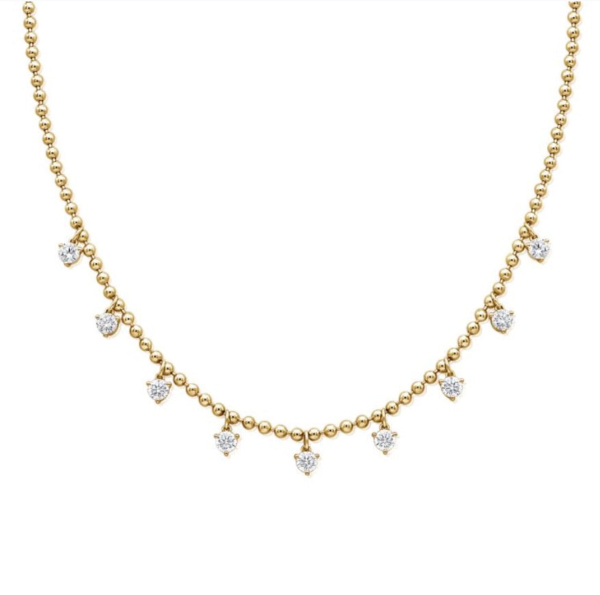 Dangling Diamond Necklace on Gold Ball Chain