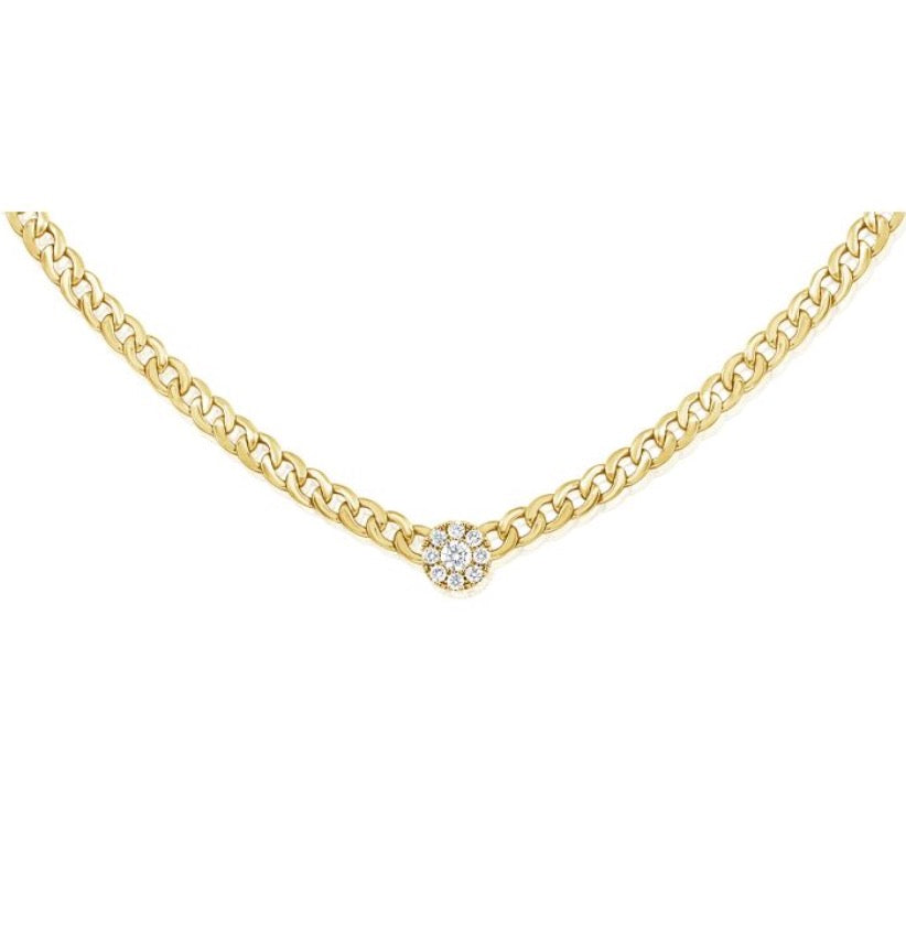 Diamond Cluster Necklace with Curb Link Chain