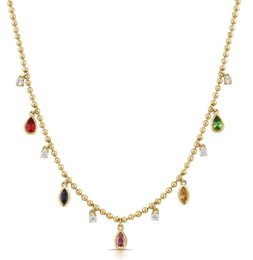 Mixed Color And Diamond Dangle Necklace