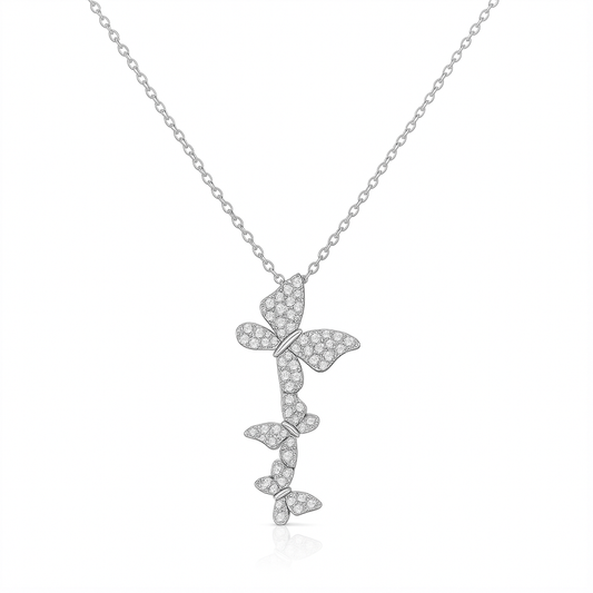 Cascading Butterfly Pendant Necklace in 14K White Gold
