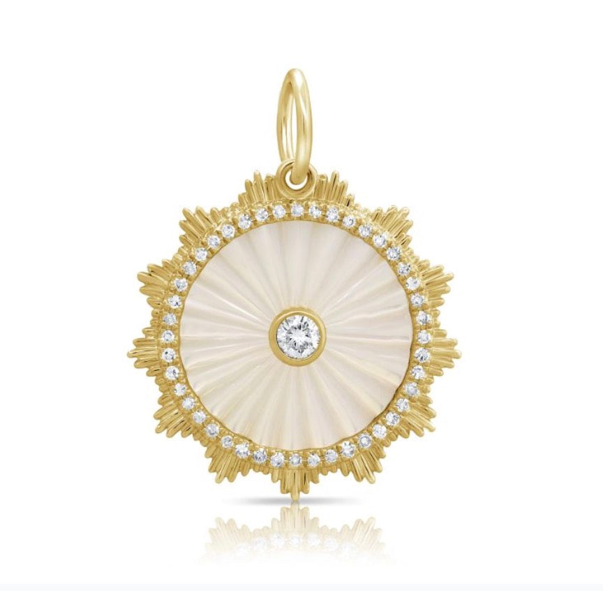 Fluted Disc Charm with Diamonds and Mother of Pearl