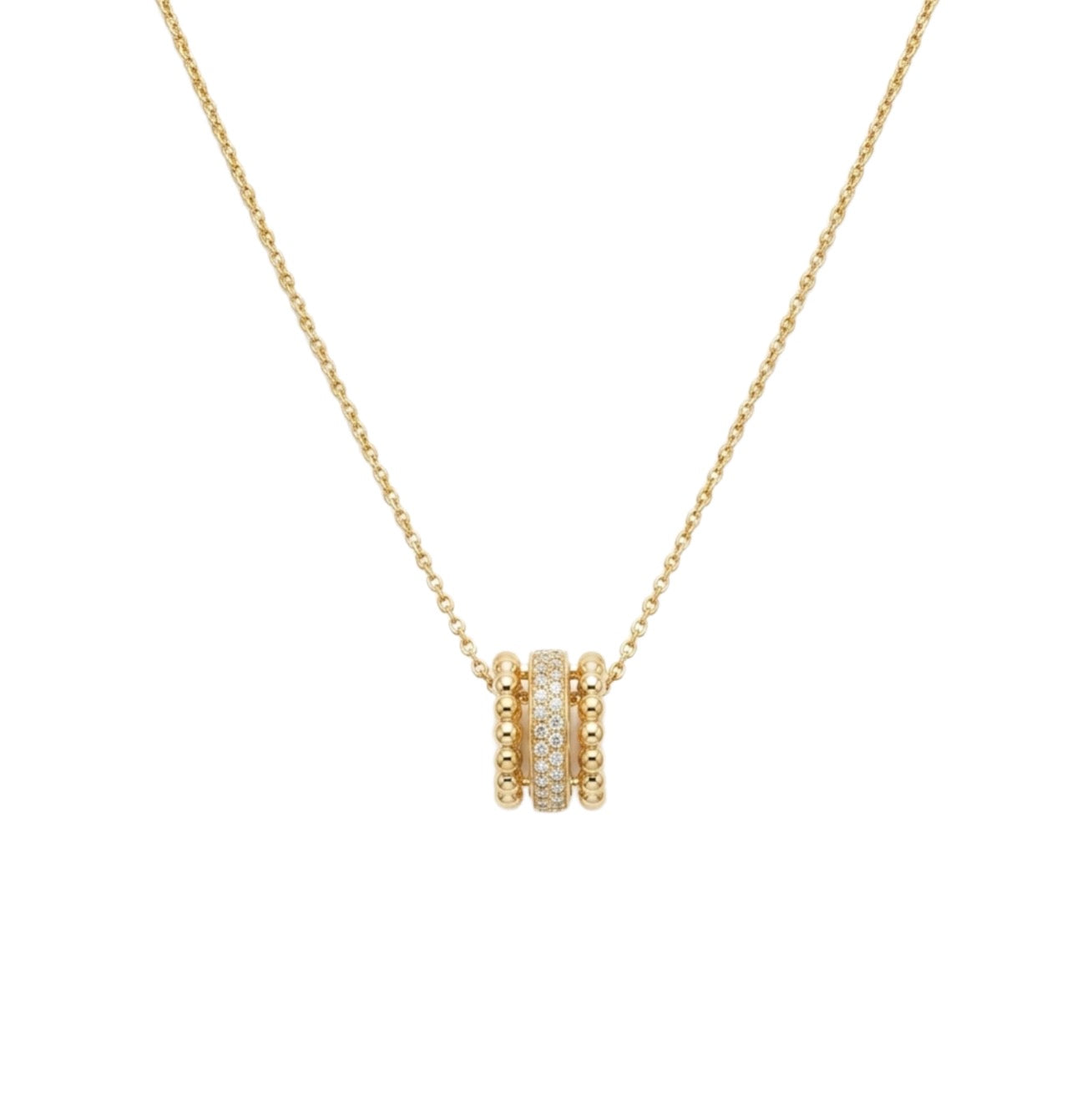 Yellow Gold Necklace with Bead and Diamond Rondelle Charm
