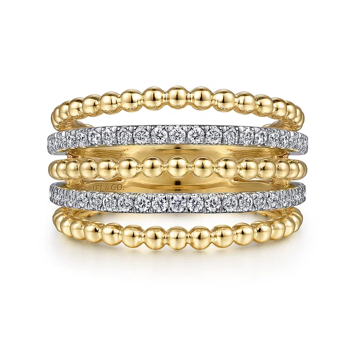 Multi-Row Beaded Diamond Ring