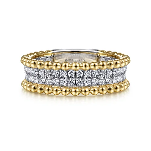 3-Row Diamond and Bead Ring
