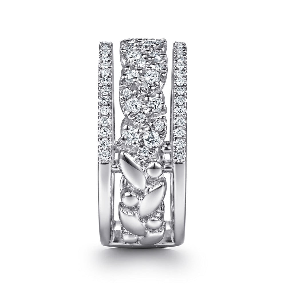 Three Row Wide Diamond Band Ring