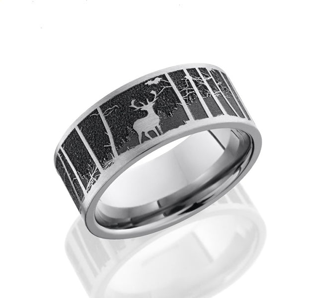 Titanium 9mm Band With Elk Mountain Engraving Pattern