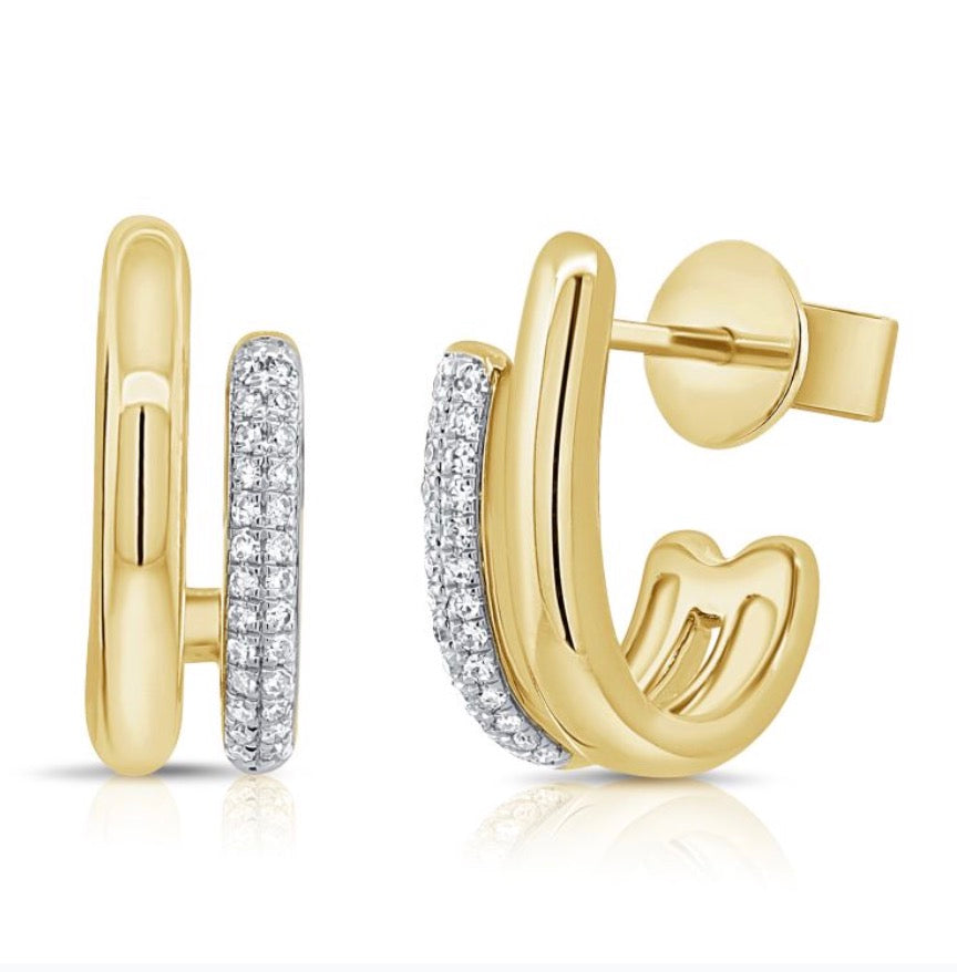 2-Row J Hoop Diamond Cage Earrings