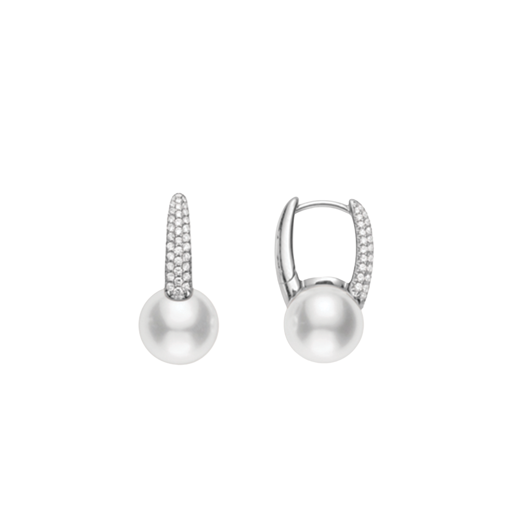 Akoya Small Pearl and Diamond Hoop Earrings