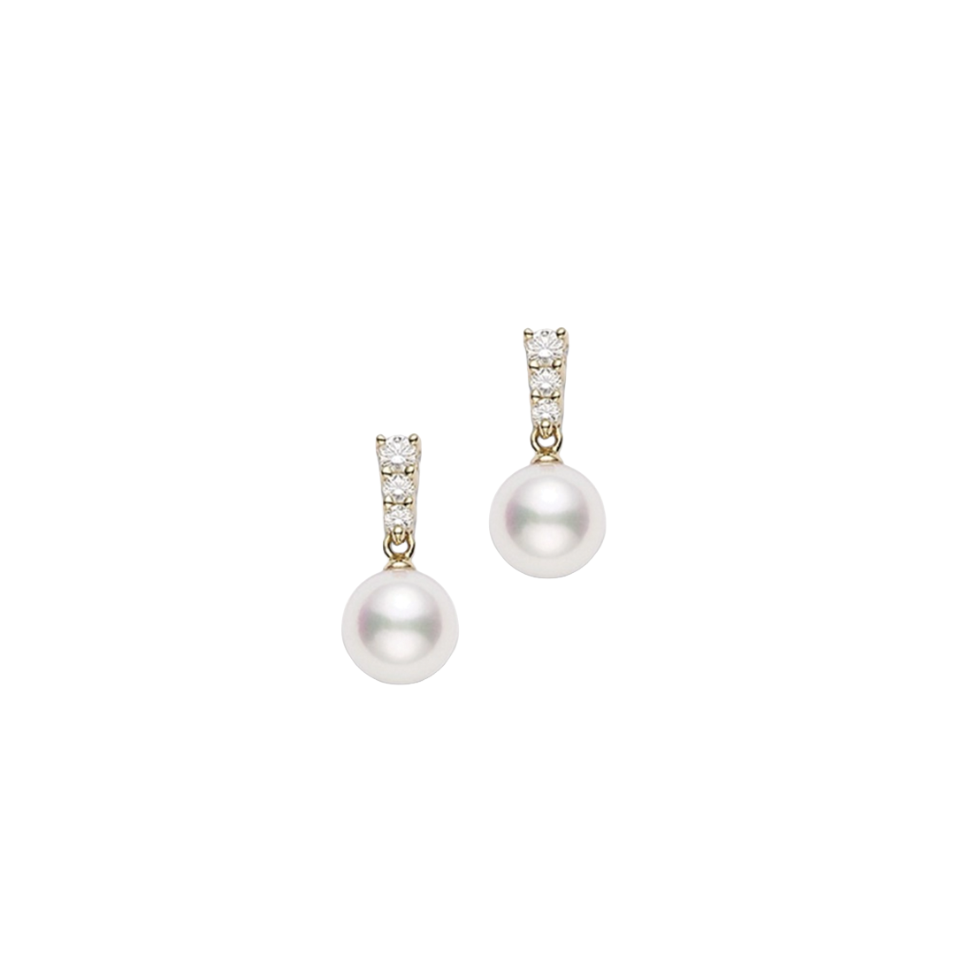 7.5mm Akoya Peark and Diamond Stud Earrings in Yellow Gold