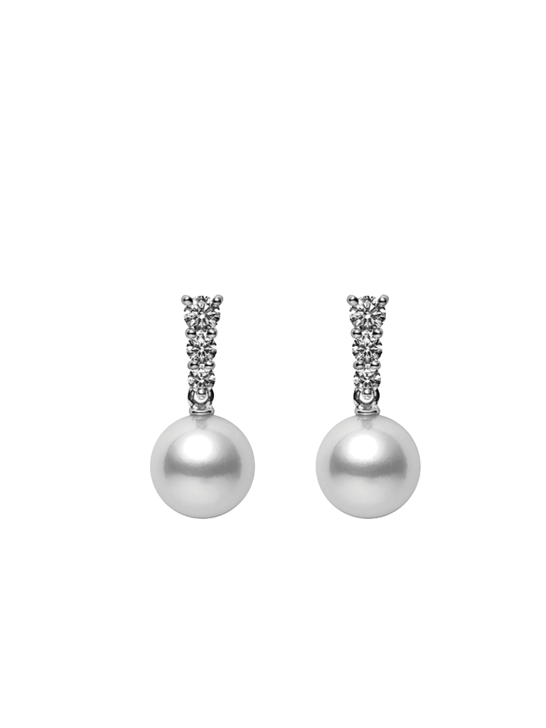 7.5mm Akoya Pearl and Diamond Stud Drop Earrings