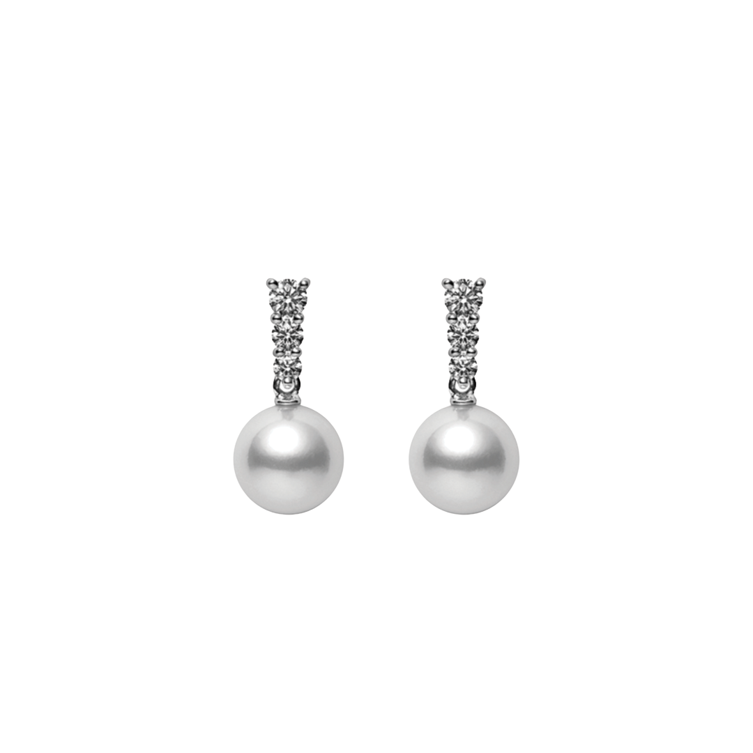 7.5mm Akoya Pearl and Diamond Stud Drop Earrings