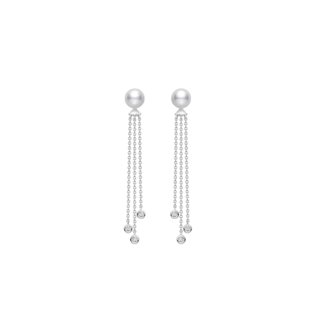 7.5mm Akoya Pearl and Diamond Dangle Drop Earrings