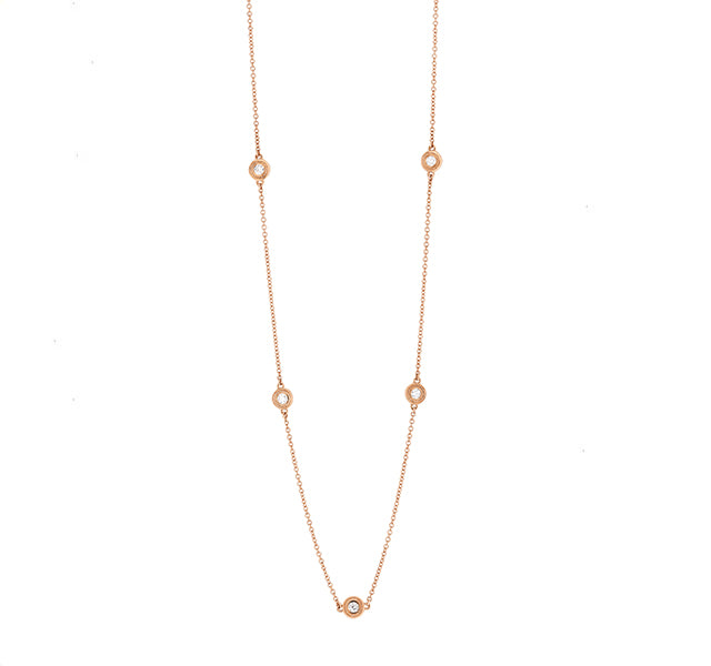 Five Diamond Station Necklace in Rose Gold