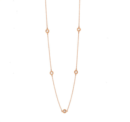Five Diamond Station Necklace in Rose Gold
