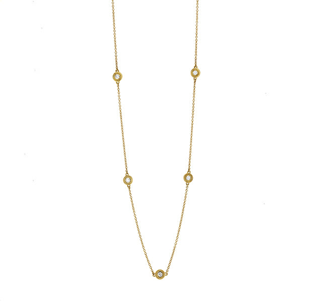 Five Diamond Station Necklace in Yellow Gold