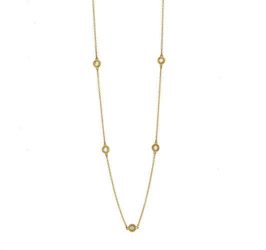 Five Diamond Station Necklace in Yellow Gold