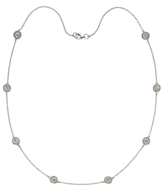 Diamond Station Necklace in White Gold