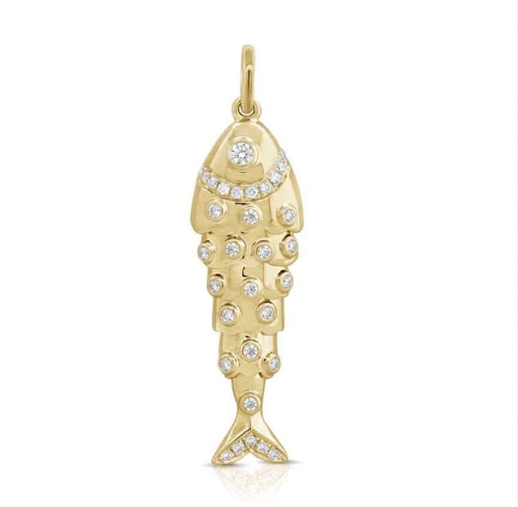 Medium Gold Fish Charm with Diamonds