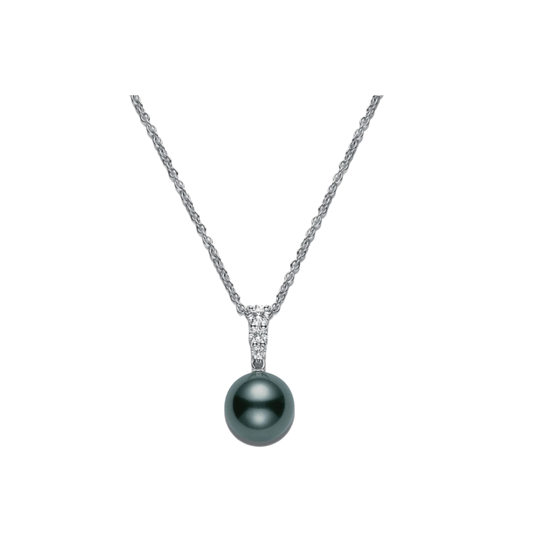 9mm Black Pearl Pendant Necklace with Diamonds