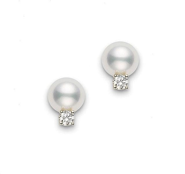 Akoya Pearl and Diamond Stud Earrings in Yellow
