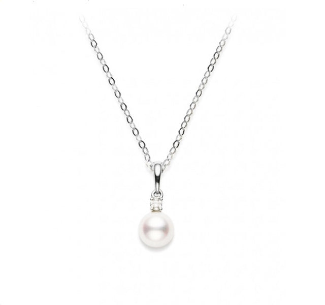 Akoya Pearl and Diamond Pendant in White Gold