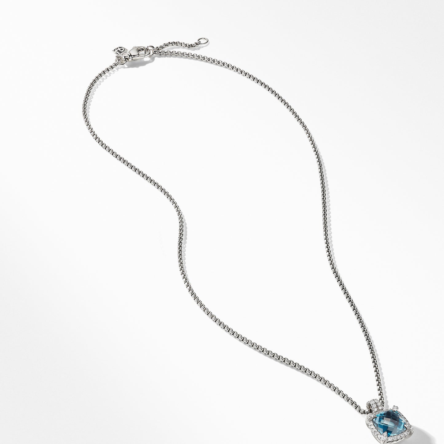 Chatelaine Pave Bezel Pendant Necklace with Hampton Blue Topaz and Diamonds, 9mm