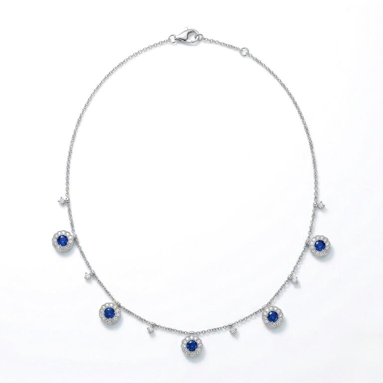 Alternating Sapphire and Diamond Drop Necklace