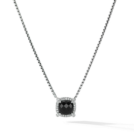 Petite Chatelaine® Pavé Bezel Pendant Necklace with Black Onyx and Diamonds