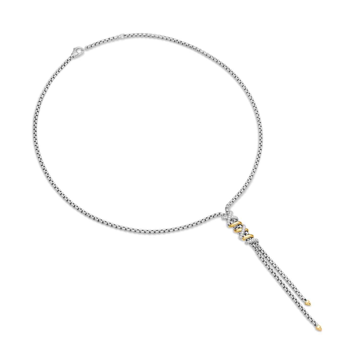 Helena Y Necklace in Sterling Silver with 18K Yellow Gold with Diamonds