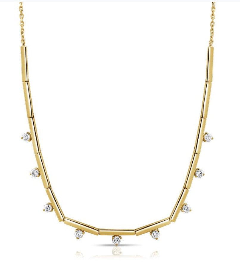 Flexible Gold Bar Necklace with Diamond Fringe
