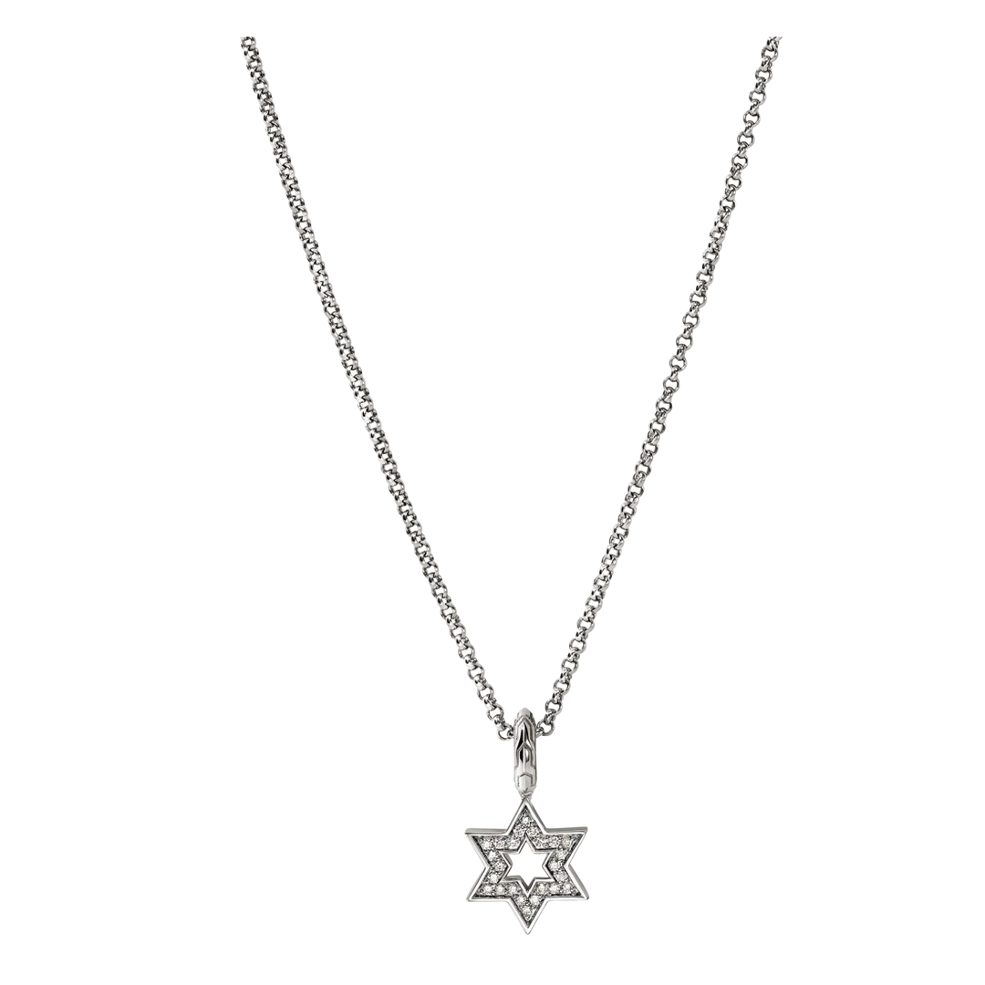 Sterling Silver Star of David Pendant Necklace with Diamonds