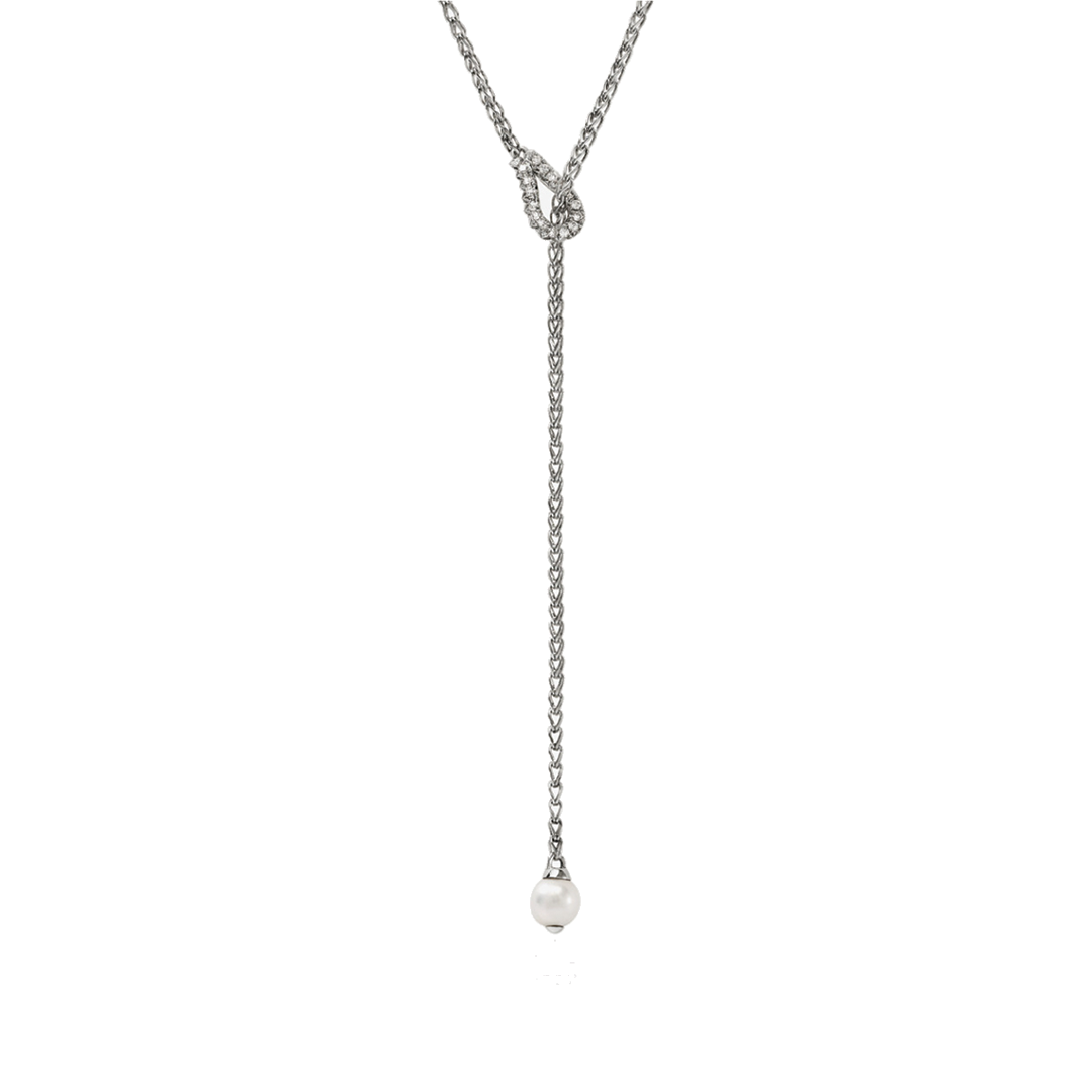 'Surf' Y Necklace with Freshwater Cultured Pearl and Pave Diamonds