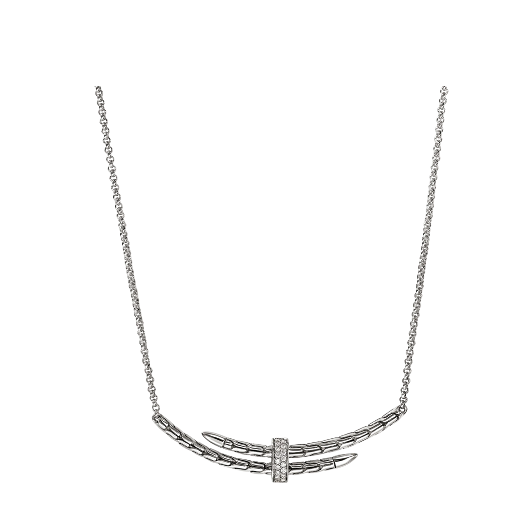 Sterling Silver Spear Station Necklace with Diamonds