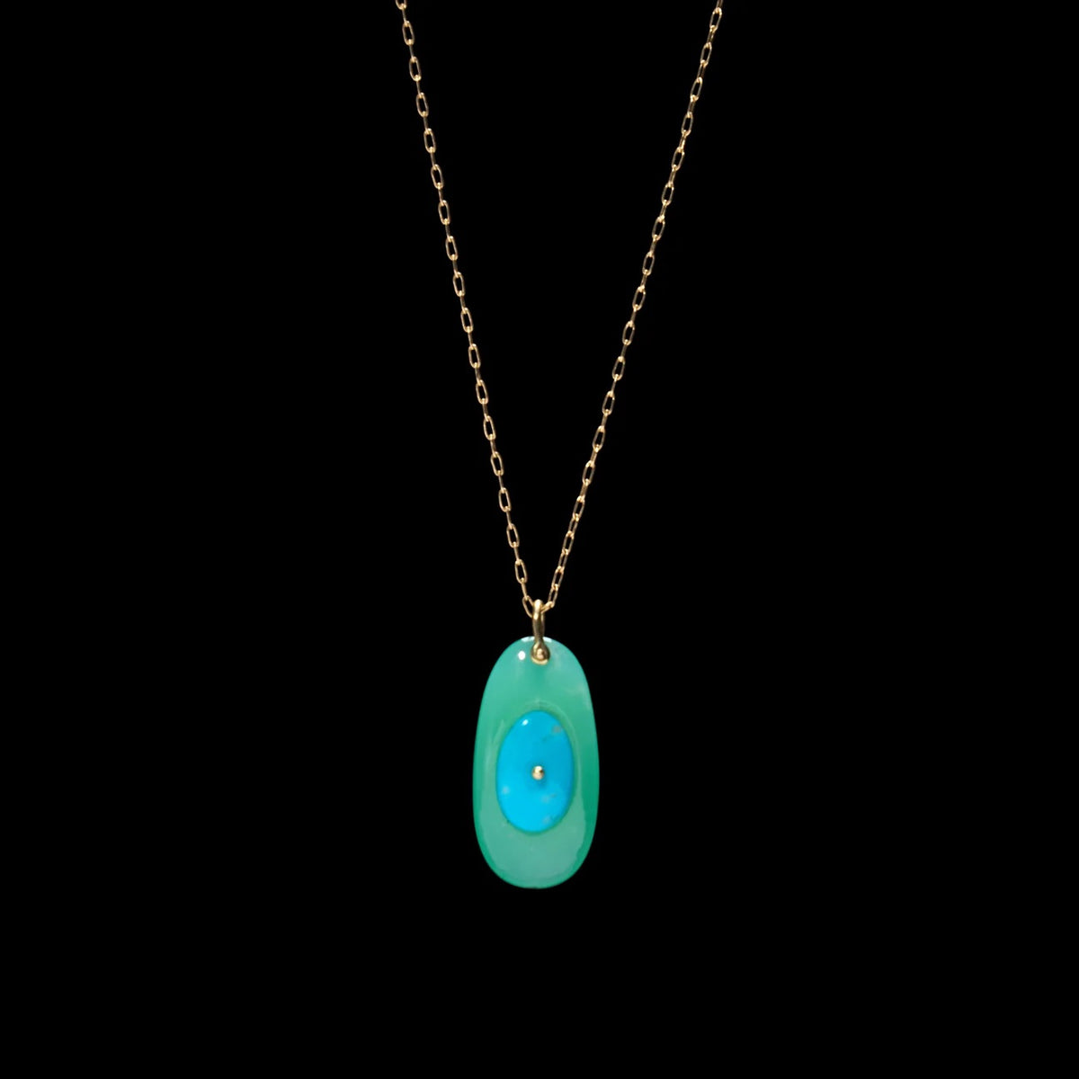Chrysoprase and Turquoise Button Necklace