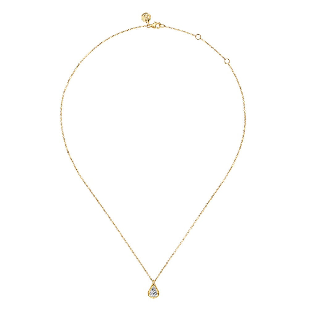 Diamond Teardrop Pendant Necklace in 14K Yellow and White Gold