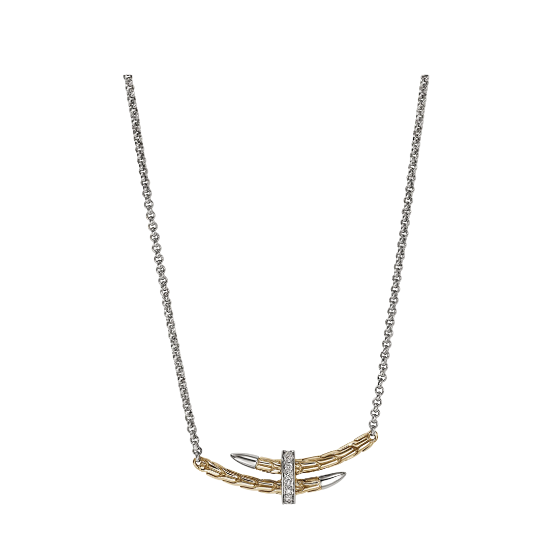 Sterling Silver and Gold Spear Station Necklace with Diamonds