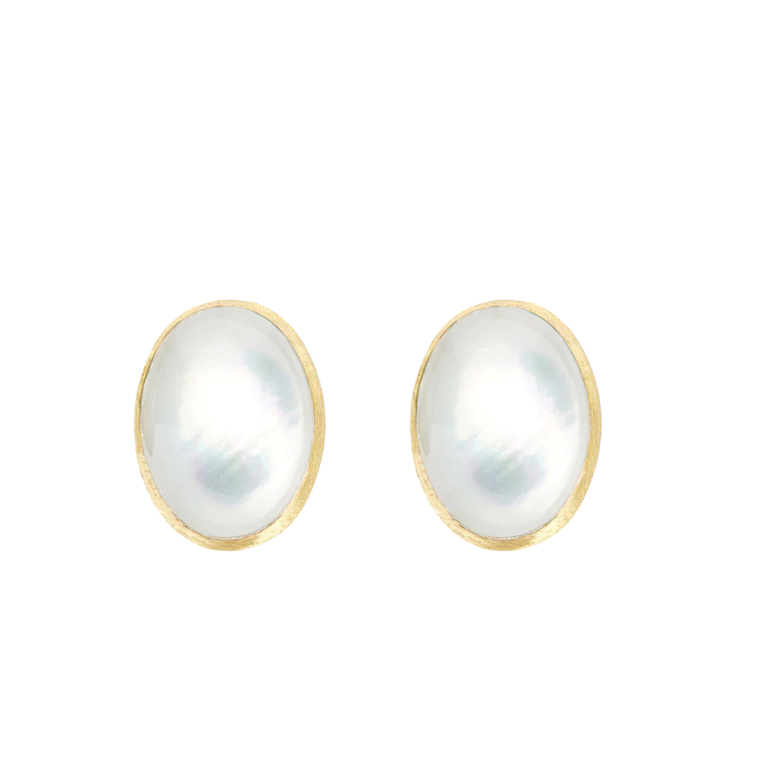 Medium 'Muse' Stud Earrings in Mother-of-Pearl and Rock Crystal in 18K Yellow Gold