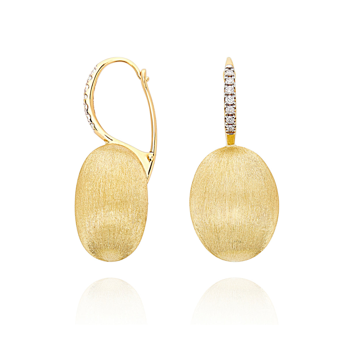 Ciliegine Large Earrings In Engraved Gold and Diamonds