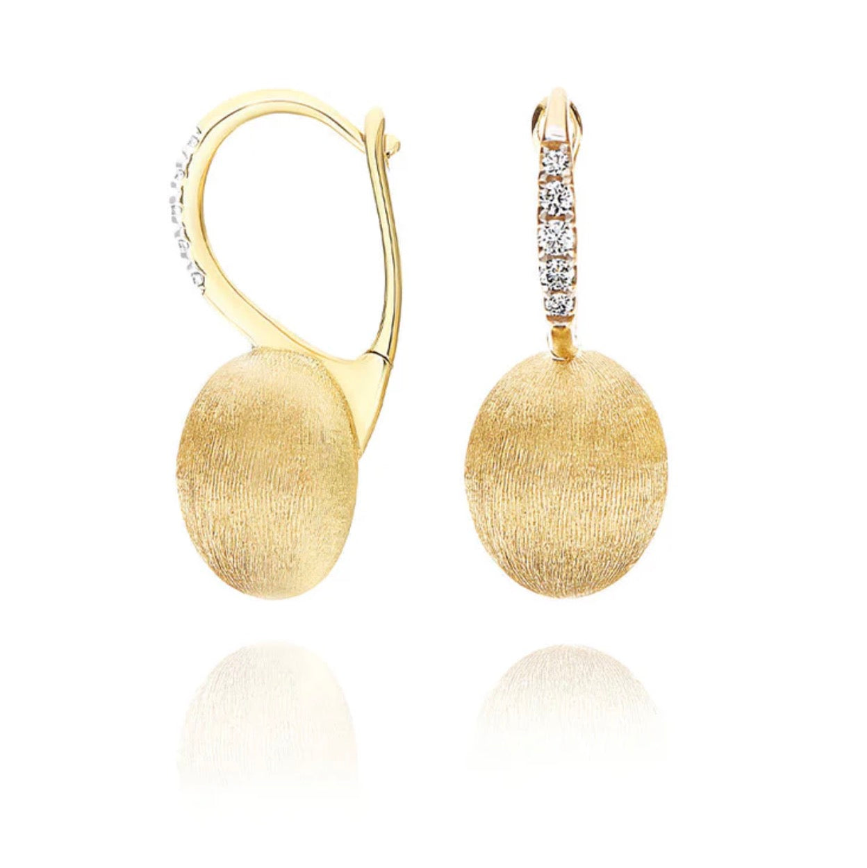 Hand Engraved Gold Ball Drop Earrings with Diamonds