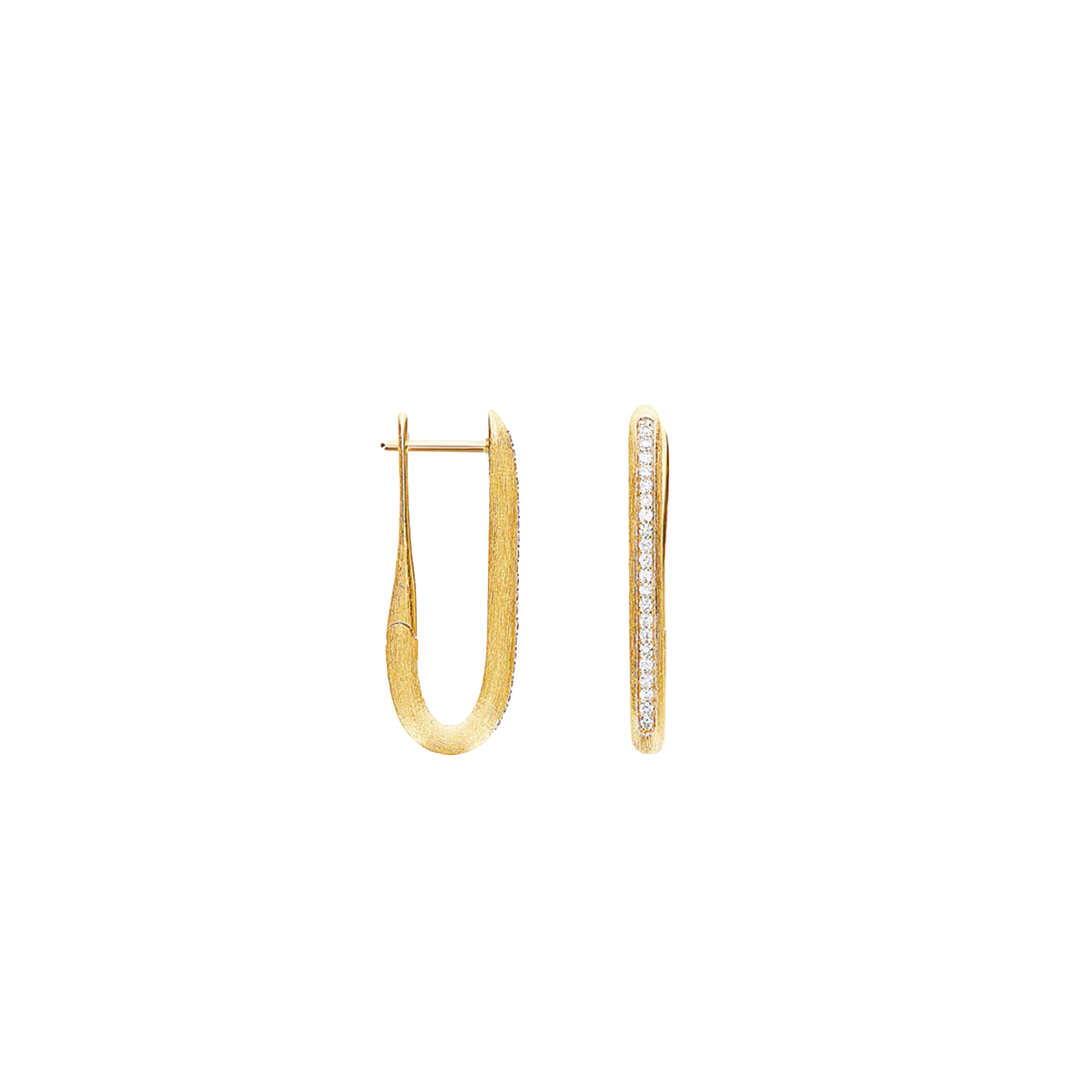 Hand Engraved Gold and Diamond Medium Hoop Earrings