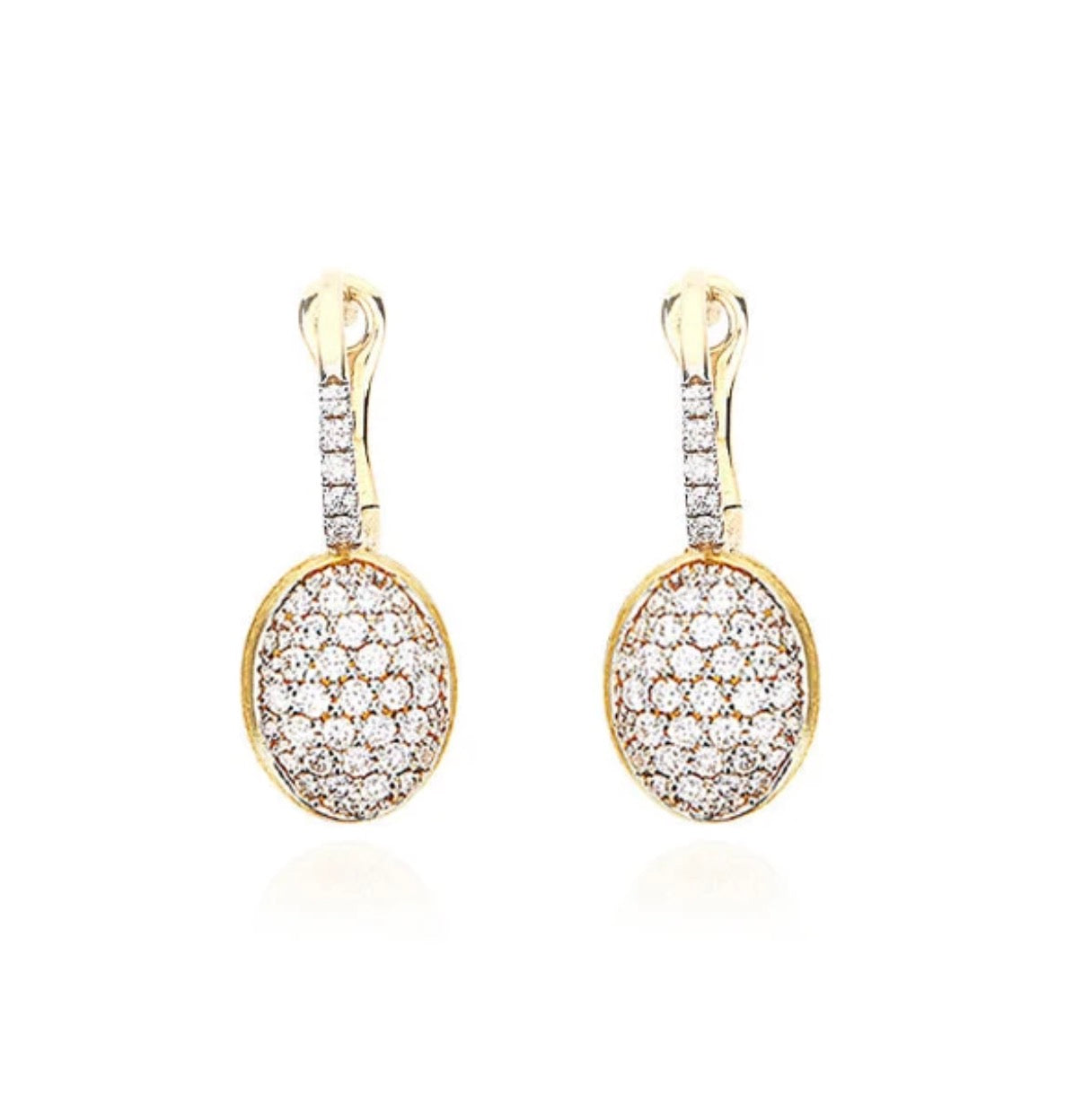 Hand Engraved Gold Baby Ciliegine Boule Drop Earrings with Diamonds