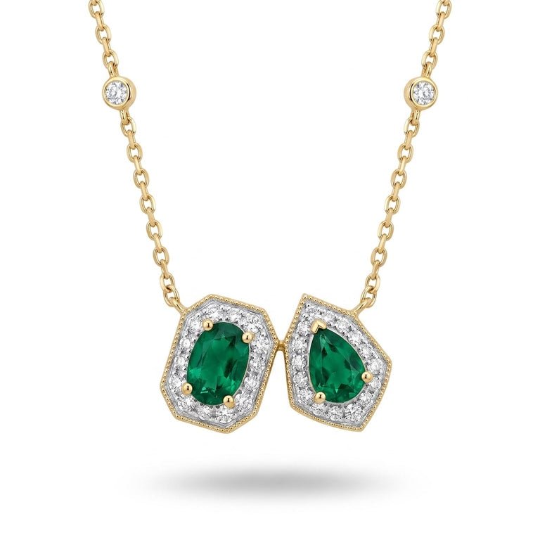 Emerald Necklace with Diamond Halo