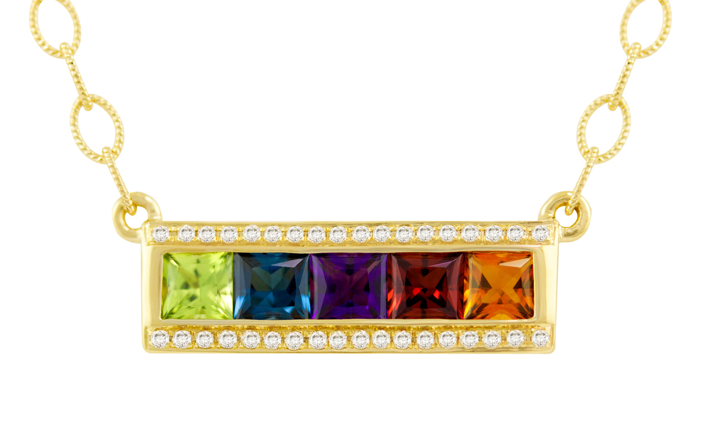 Bar Necklace with Multicolored Gemstones