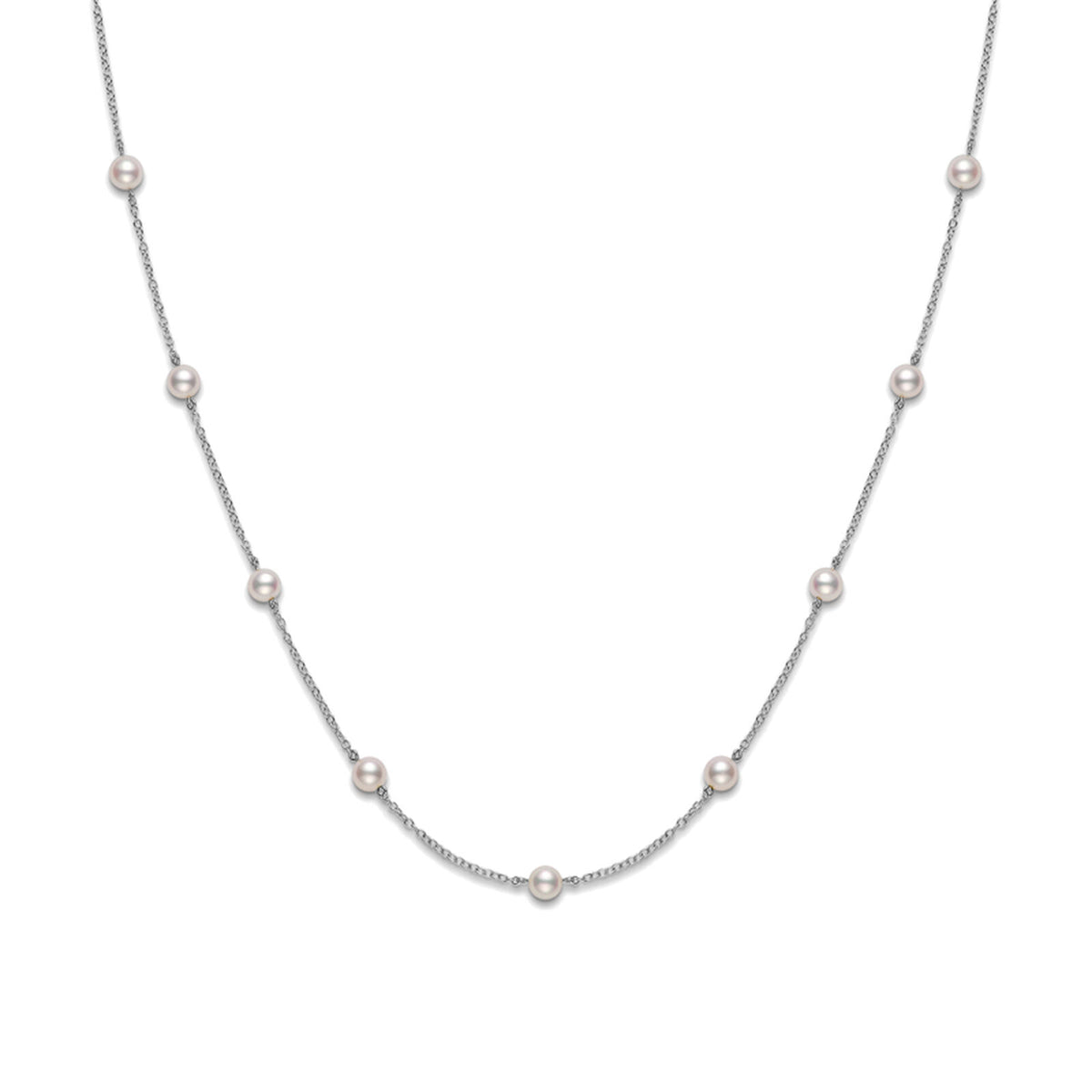 White Gold Pearl Station Necklace