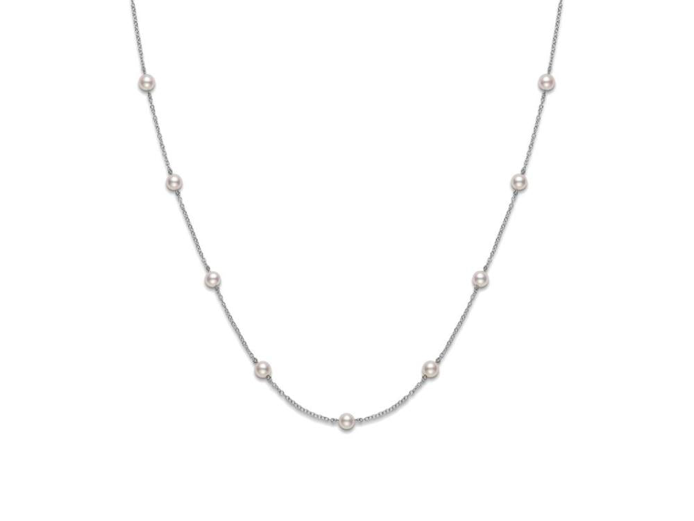 White Gold Pearl Station Necklace