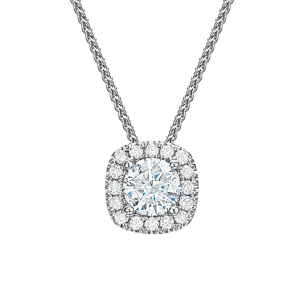 Cushion Halo Pendant Necklace .50tw