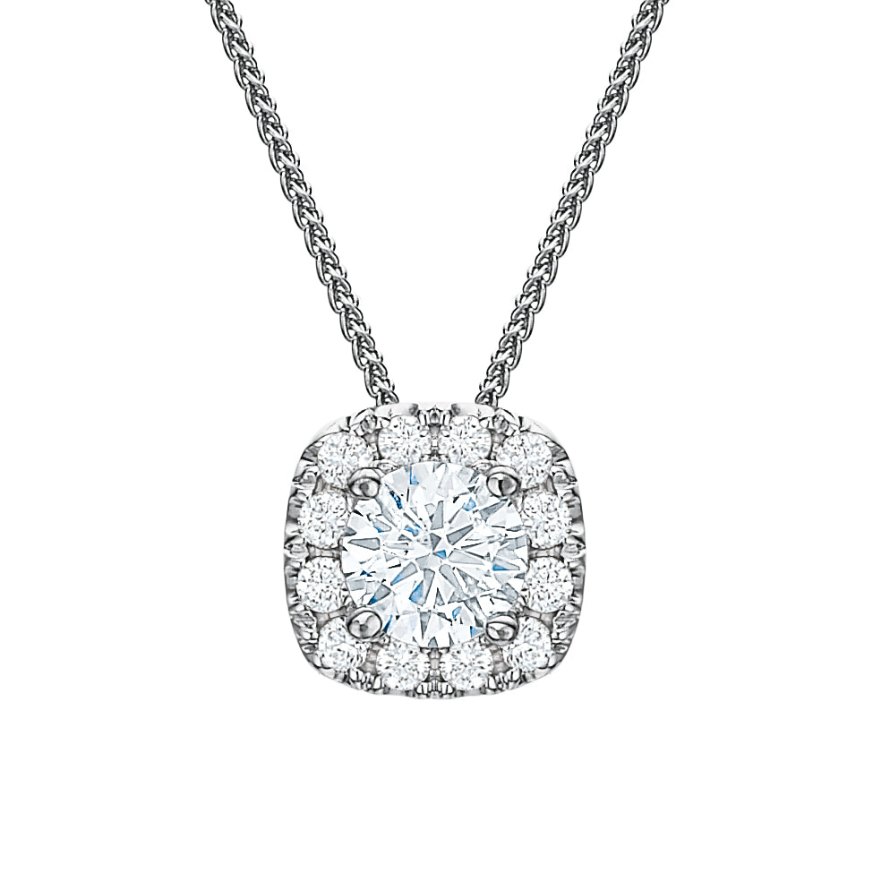 Cushion Halo Pendant Necklace .75tw
