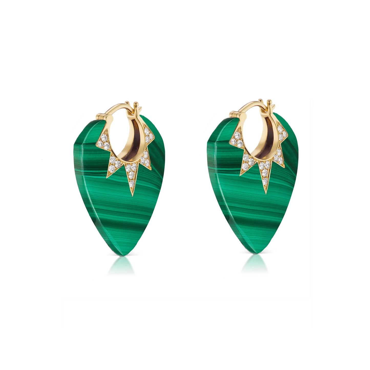 Malachite and Diamond Guitar Pick Earrings
