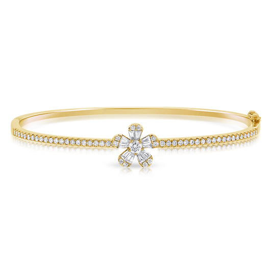 Split Prong Diamond Bangle with Single Flower