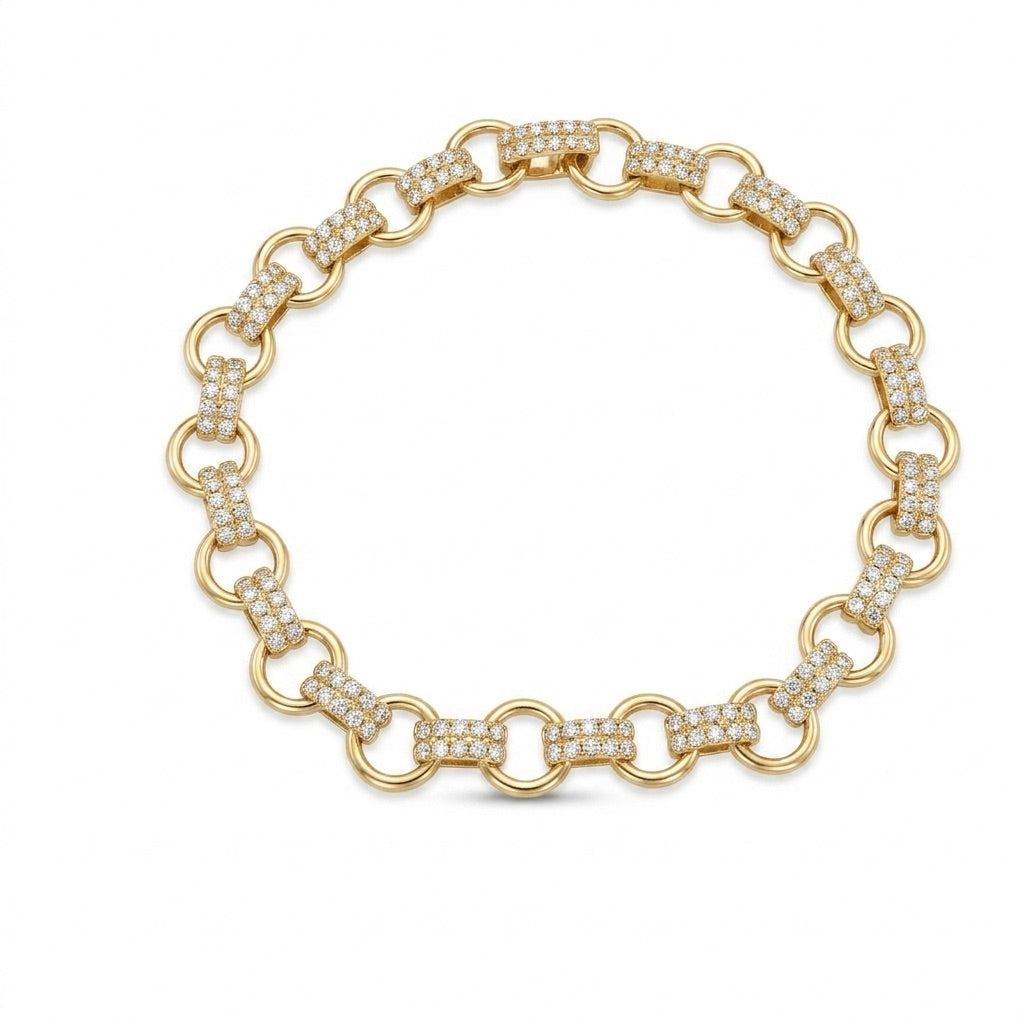 Alternating Diamond Bar and Gold Link Bracelet